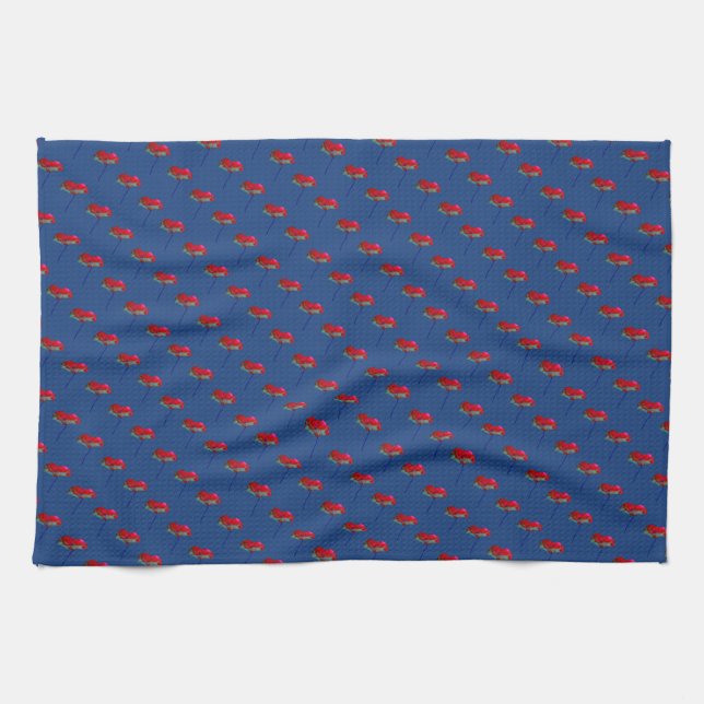 Little poppy flower foral decoration red and blue kitchen towel (Horizontal)