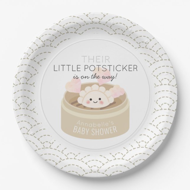 Little Potsticker White Baby Shower Paper Plates (Front)