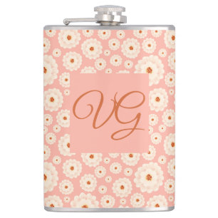 Little Powder Pink Flowers Monogram Hip Flask