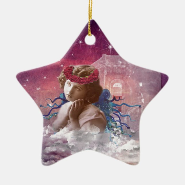 Little Praying Angel Ceramic Ornament (Front)
