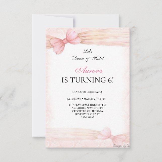 Little Pretty Ballerinas Ballet Birthday Party  Invitation (Front)