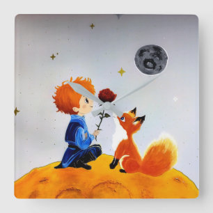 Little Prince and Fox Square Wall Clock