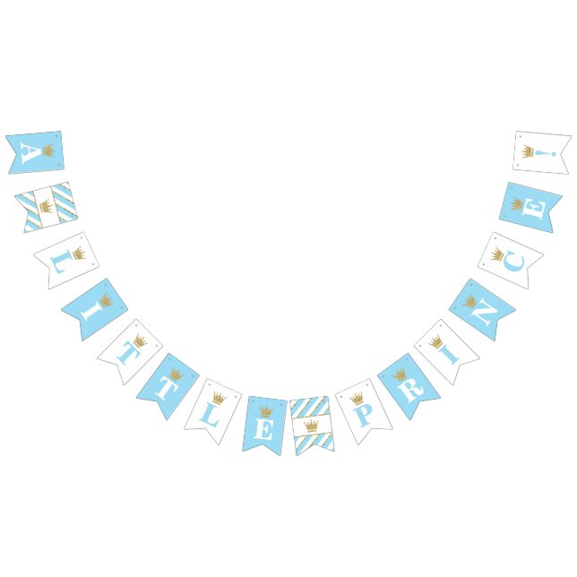Little Prince Baby Shower Banner, Baby Blue Bunting Flags (All)