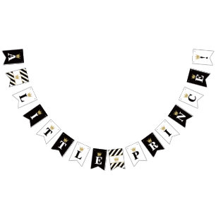 Little Prince Baby Shower Banner, Black, Gold Bunting Flags