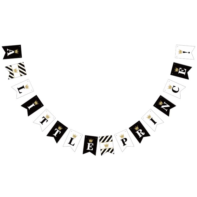 Little Prince Baby Shower Banner, Black, Gold Bunting Flags (All)