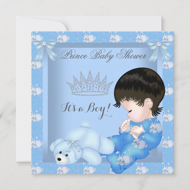 Little Prince Baby Shower Boy Blue Bunny Invitation (Front)