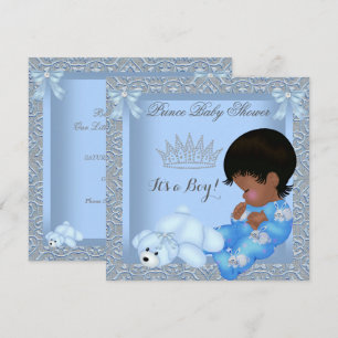 Little Prince Baby Shower Boy Blue Damask AM Invitation