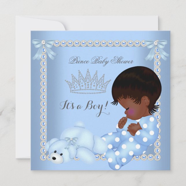 Little Prince Baby Shower Boy Blue Pearl A2 Invitation (Front)