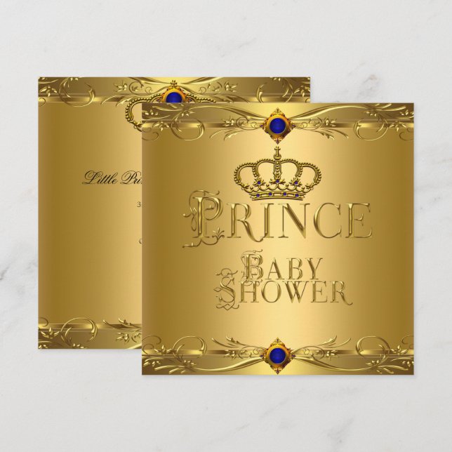 Little Prince Baby Shower Boy Regal Blue Crown 6 Invitation (Front/Back)