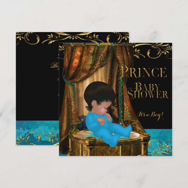 Little Prince Baby Shower Boy Regal Teal Crown Invitation (Front/Back)