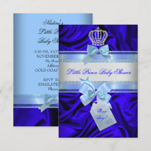 Little Prince Baby Shower Boy Royal Blue 2 Invitation
