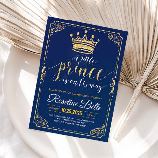 Little Prince Baby Shower Invitation Navy Gold