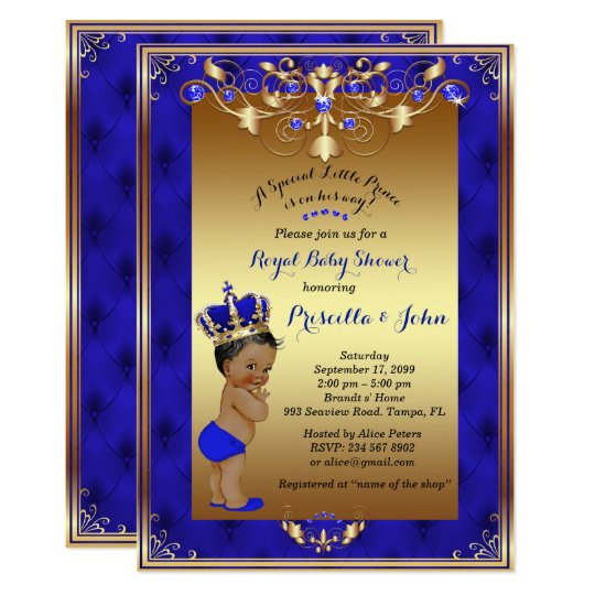 Little Prince Baby Shower Invitation, Royal Blue Card