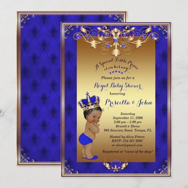 Little Prince Baby Shower Invitation, Royal Blue Invitation (Front/Back)