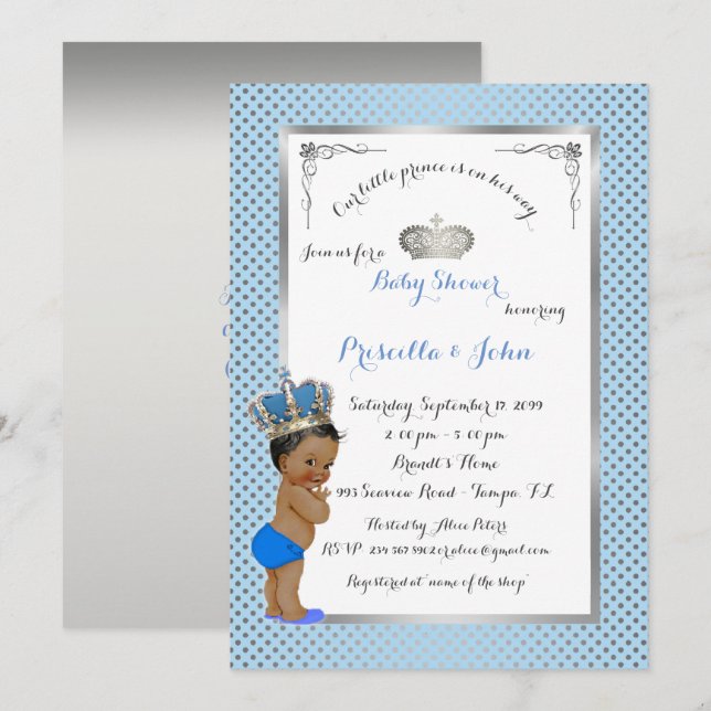 Little Prince Baby Shower Invitation,silver, blue Invitation (Front/Back)