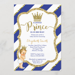Little Prince Baby Shower Invite, Faux Glitter Invitation