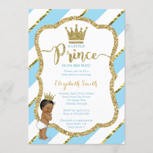 Little Prince Baby Shower Invite, Faux Glitter Invitation