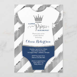 Little Prince Baby Shower Invite, Faux Glitter Invitation