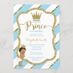Little Prince Baby Shower Invite, Faux Glitter Invitation