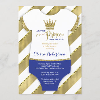 Little Prince Baby Shower Invite, Faux Glitter Invitation
