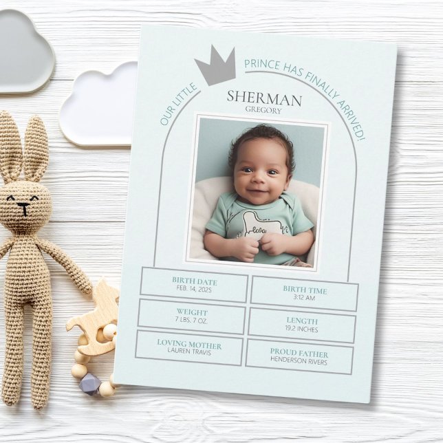 Little Prince Birth Announcement Card (Modern Prince Birth announcement card for the minimalist.)