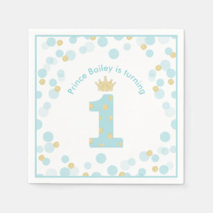 Little Prince Blue Gold 1st Birthday Party Napkin