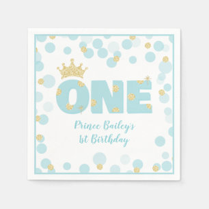 Little Prince Blue Gold First Birthday Napkin