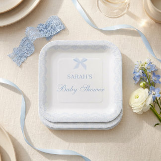 Little Prince Blue Lace Baby Shower Boy Paper Plate