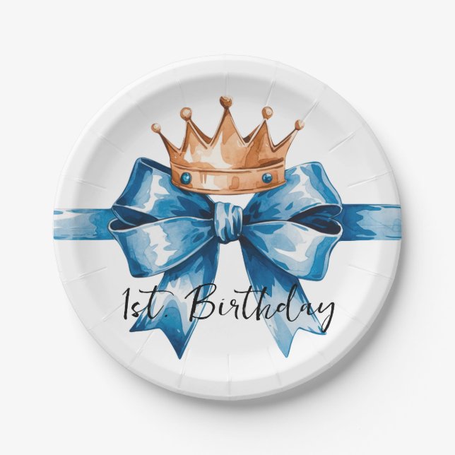 Little Prince Boy's First Birthday Party Paper Plate (Front)