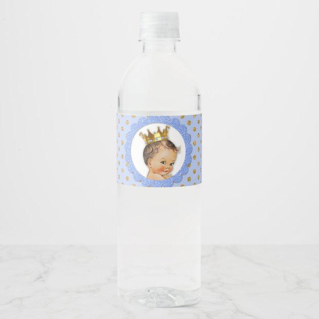 Little Prince Crown Light Blue & Gold Water Bottle Label (Front)