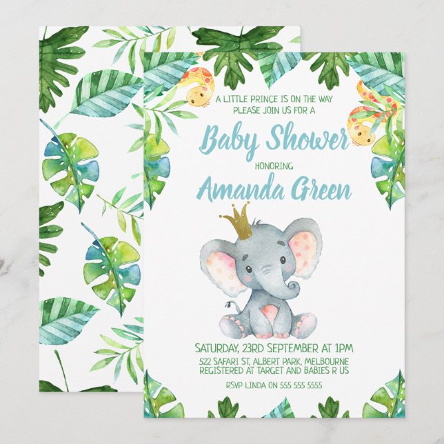 Little Prince Elephant baby shower invitation (Front/Back)