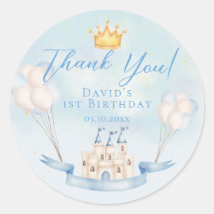 Little Prince Fairytale Castle Crown 1st Birthday Classic Round Sticker