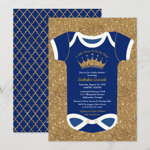 Little Prince Navy Blue & Royal Gold Baby Shower Invitation