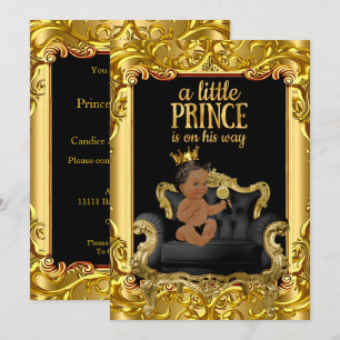 Little Prince on Throne Baby Shower Ethnic Invitation