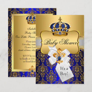 Little Prince Royal Blue Crown Baby Shower Invite
