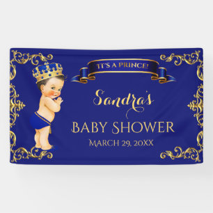 Little Prince Royal Blue Gold Crown Banner