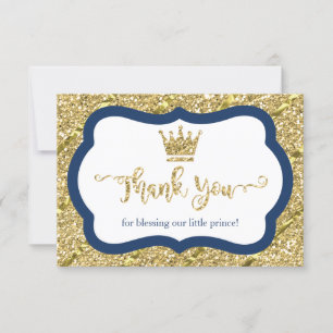 Little Prince Thank You Card, Blue, Faux Glitter