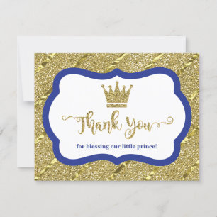 Little Prince Thank You Card, Blue, Faux Glitter Card