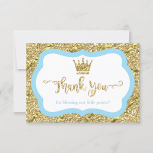 Little Prince Thank You Card, Blue, Faux Glitter Card