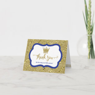 Little Prince Thank You Card, Blue, Faux Glitter Card