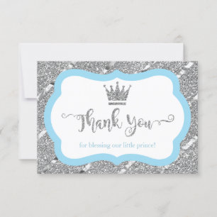 Little Prince Thank You Card, Blue, Faux Glitter Card