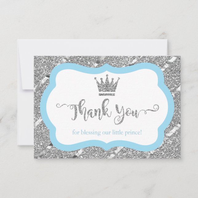 Little Prince Thank You Card, Blue, Faux Glitter Card (Front)