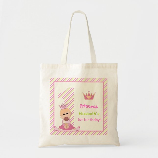 Little princess and crown girls 1st birthday pink tote bag (Front)