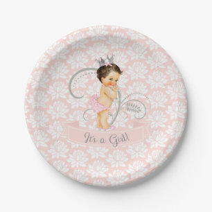 Little Princess Baby Girl Blush Pink & Silver Paper Plate