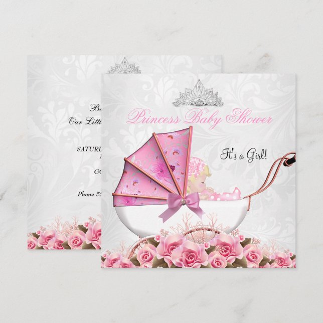 Little Princess Baby Shower Baby Girl Pink Rose 4 Invitation (Front/Back)