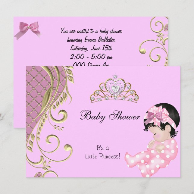 Little Princess Baby Shower Girl Pink White Gold 3 Invitation (Front/Back)