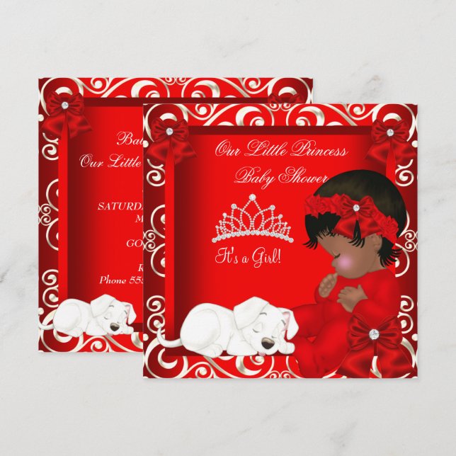 Little Princess Baby Shower Girl Red Damask Invitation (Front/Back)