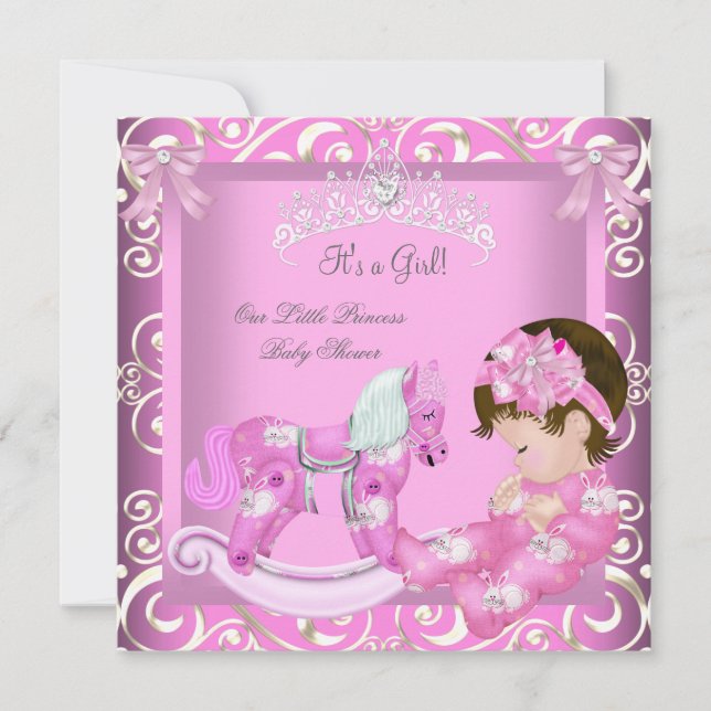 Little Princess Baby Shower Girl Rocking Horse 3 Invitation (Front)