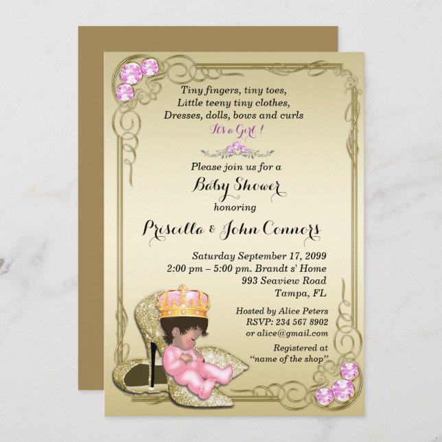 Little Princess Baby Shower Invitation,gold Invitation (Front/Back)