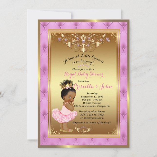 Little Princess Baby Shower Invitation, Pink, gold Invitation (Front)